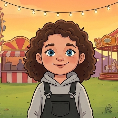 Paisley, Prax's younger sister with curly hair.